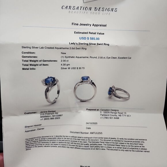 Sterling Silver Lab Created 2.0 CT Aquamarine Swirl Ring with Diamonds - Picture 10 of 10